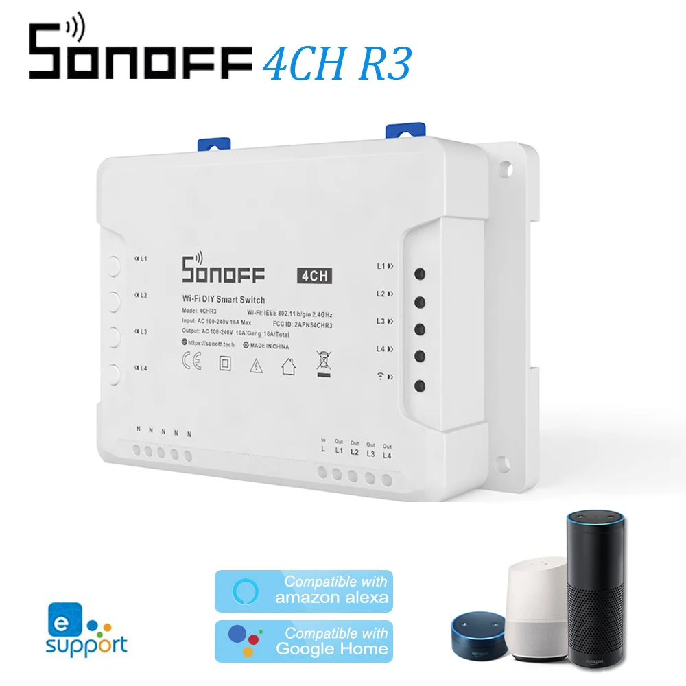 SONOFF 4CH R3 Wifi переключатель 4 банды DIY смарт приложение пульт дистанционного