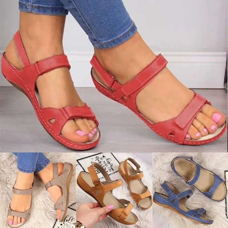 

Tape Womens Open Toe Flats Beach Shoes Casual Summer Sandals Plus Size Footwear