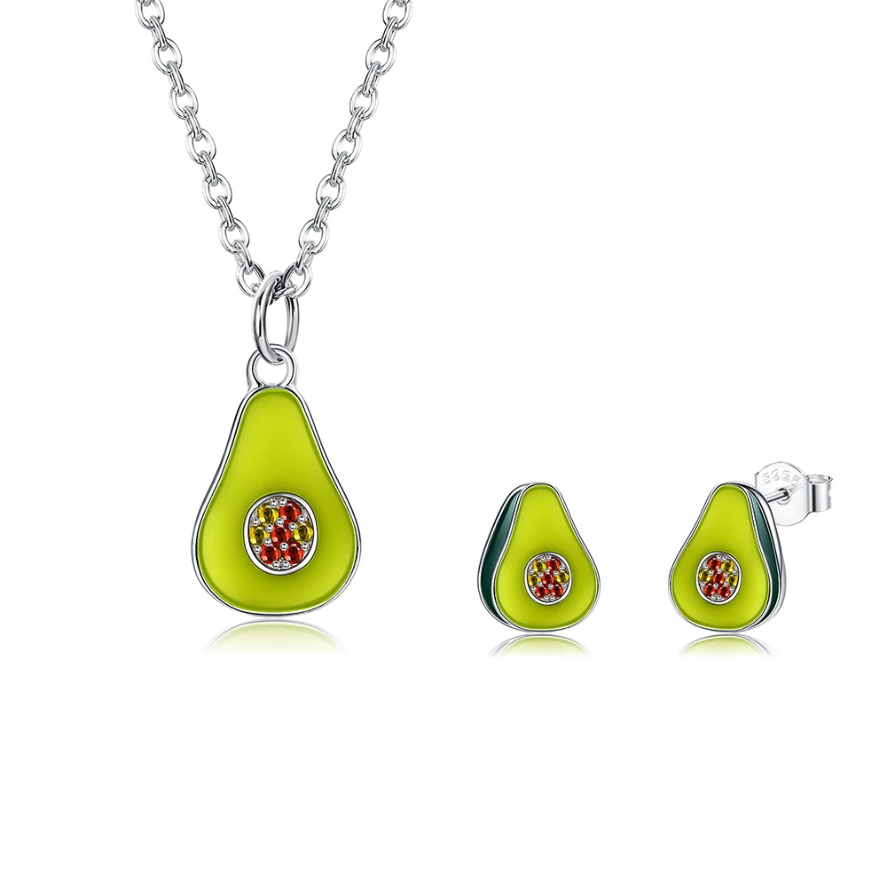 

INALIS 925 Sterling Silver Jewelry Sets For Women Fresh Avocado Earrings Pendant Necklace Fine Jewelry Set Hot Selling Gift