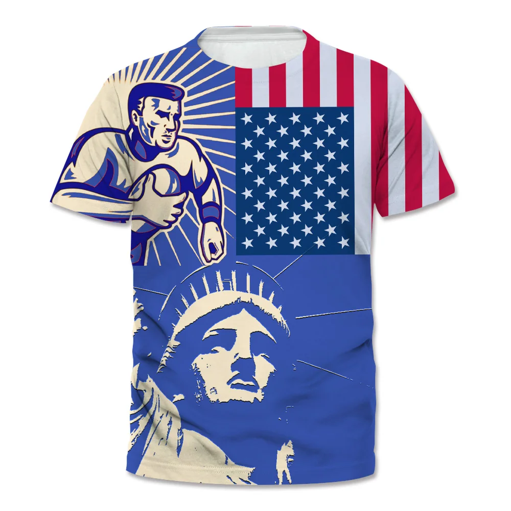 

Летняя рубашка с принтом в виде американского пейзажа, Мужская модная футболка с коротким рукавом, мужская повседневная рубашка с цветным п...