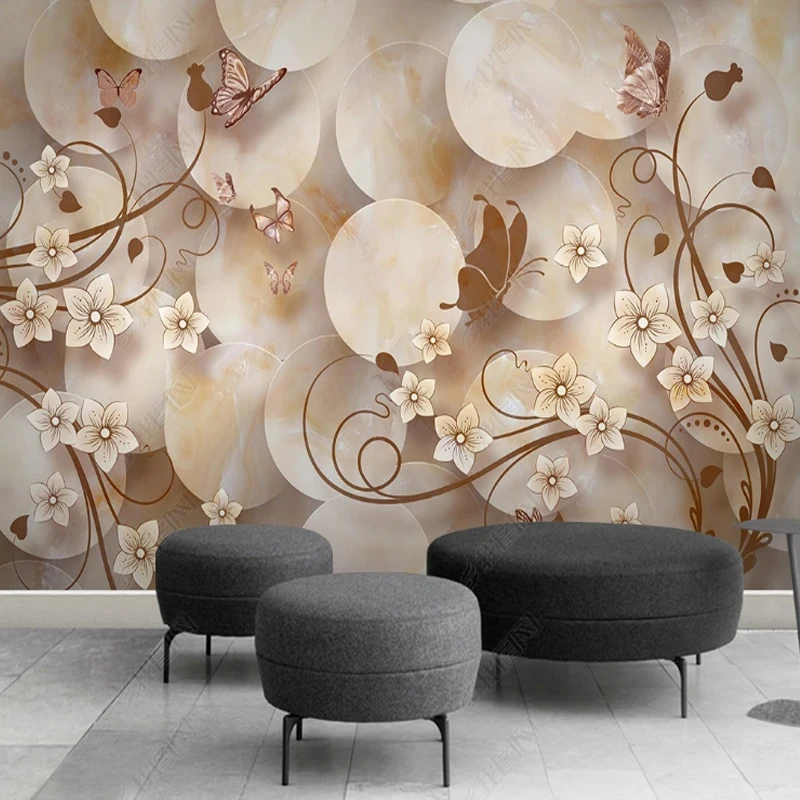 

Custom Wallpapers 3d Flower Butterfly Wall Mural Decor Living Room Marble TV Background Wallpaper For Living Room Wall