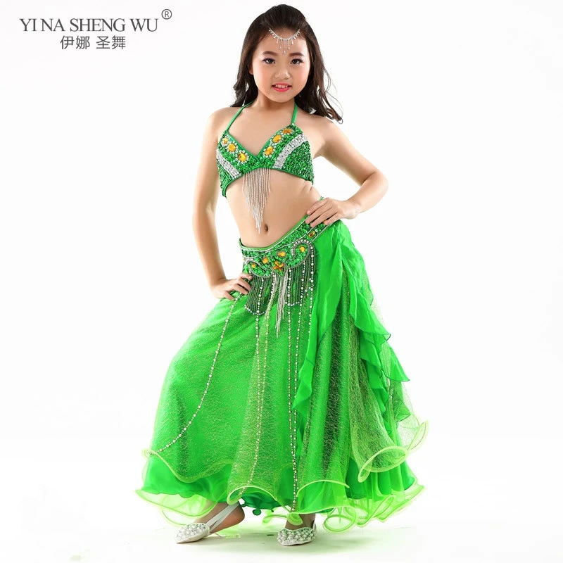 Kids Girls Belly Dance Costume 3pcs (Bra Belt Skirt) Children Performance Bellydance Oriental Set Danceing Stage Clothes For Kid |