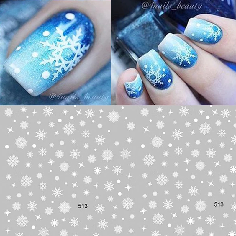 1 лист Снежная серия наклейки для ногтей цветные сказочные переводные 3D DIY