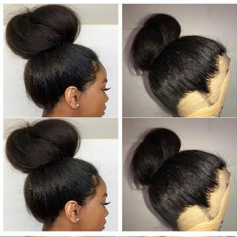 

Remy Human Hair Yaki Straight Lace Wig Glueless 13x6 Lace Frontal Wig Preplucked 180% Denisty Natural Hairline Bleached Knots