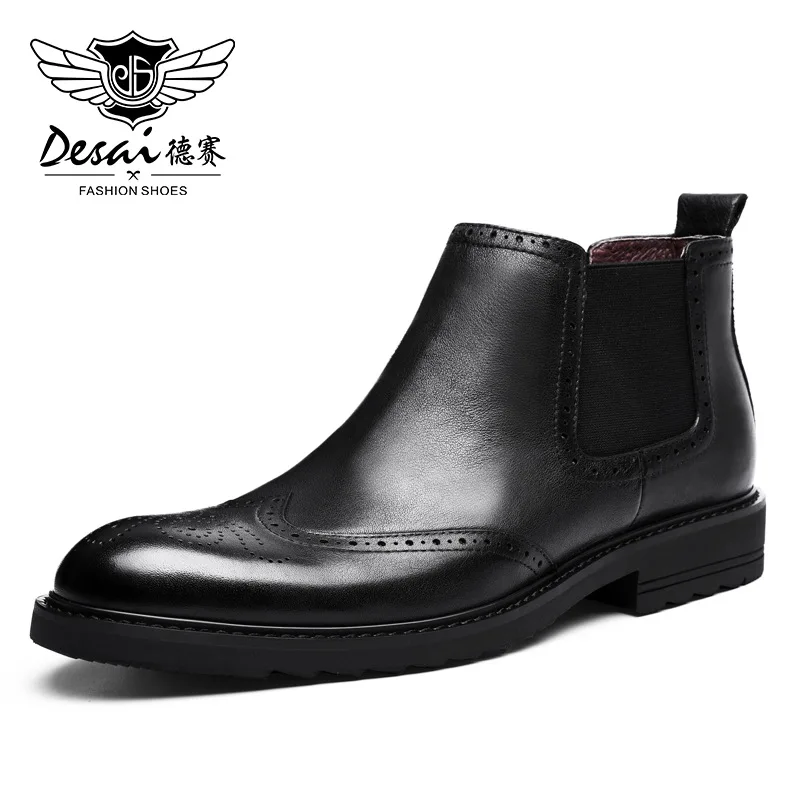 Мужские ботинки из натуральной кожи Desai черные короткие с острым носком в