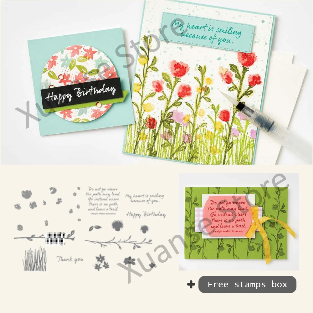 

Spring Leaves Grassland Metal Cutting Dies Clear Stamp Set for DIY Scrapbooking Stencil For Decor Card Diary Cutting Dies Stamps