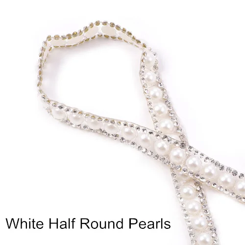 White Half Pearls 1 ярд жемчуг стразы на цепочке Горячая фиксация стразы на цепочке ленточная отделка Горячая фиксация патчи аппликация B3782 - Цвет: White Half Pearls
