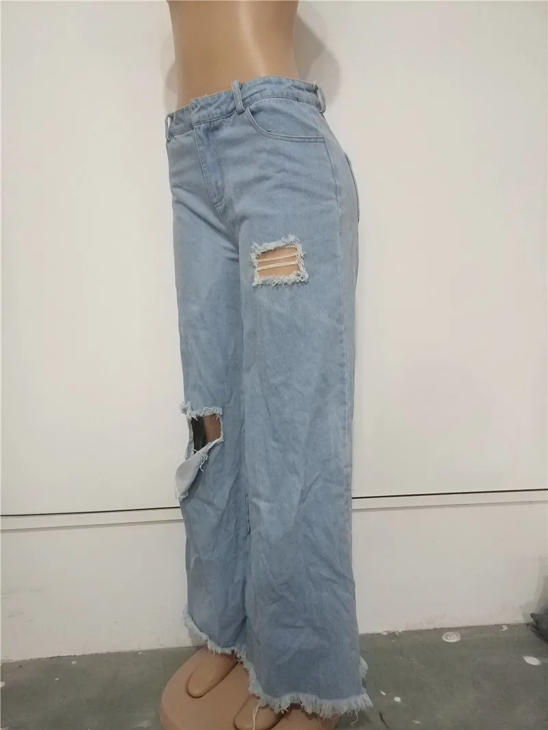Брюки женские джинсовые с высокой талией рваные в стиле ретро свободные джинсы