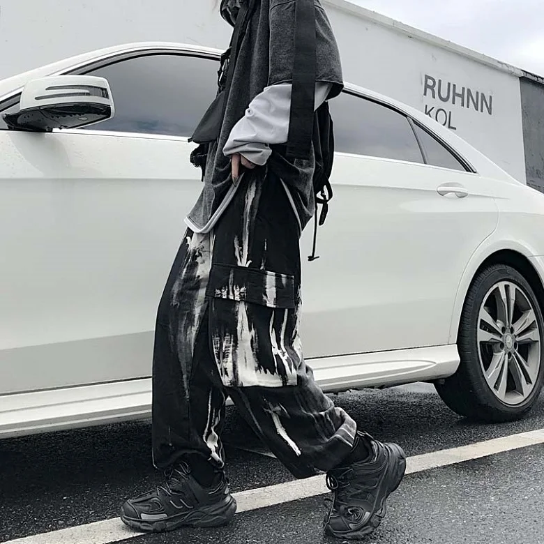

Korean Ins Harajuku Tie Dye Cargo Pants Women Clothes Hipster Casual Long Capris Loose High Waist Sweatpants Streetwear Trousers