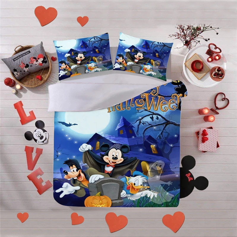 

Disney Minnie Mickey Halloween Patterned Bedding Set Duvet Cover Pillowcase Adult Children Bedroom Decor Holiday Dress Up