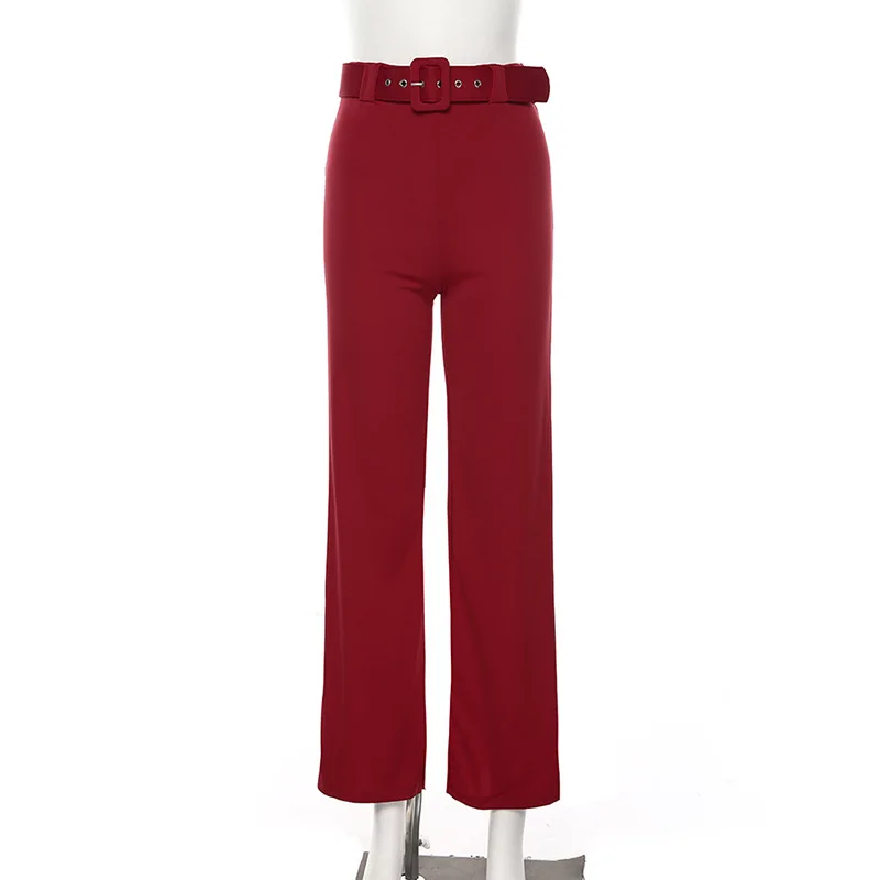 Женские Элегантные неоновые рабочие брюки с поясом женские расклешенные Палаццо