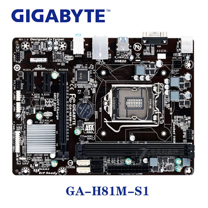 LGA 1150 H81 DDR3 Gigabyte GA H81M S1 Спецификация 100% материнская плата USB3.0 16G Настольный SATA III PCI E