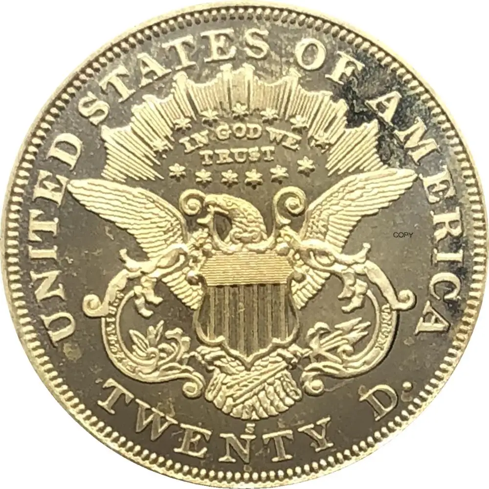 

United States Liberty Head Double Eagle US 1869 1869 S Twenty Dollars With Motto In God We Trust Gold Coins Brass Copy Coins
