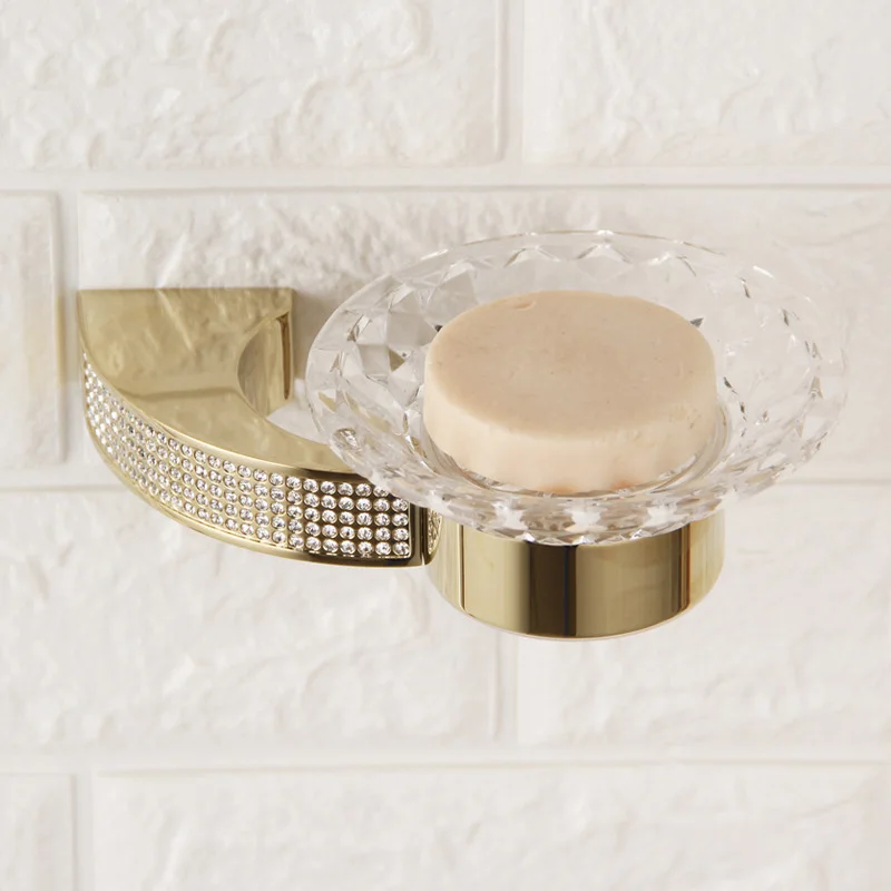 

Czech Crystal Wall Mounted Soap Dish Box Drain Sponge Holder Storage Rack For Bathroom Accessories Toiletries Organizer Kitchen