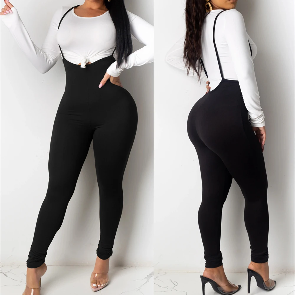 

2021 New Women Spring Fall Solid Black Jumpsuits Rompers Playsuit Lady Sexy Bodycon Stretchy Overalls Pants Trousers Streetwear