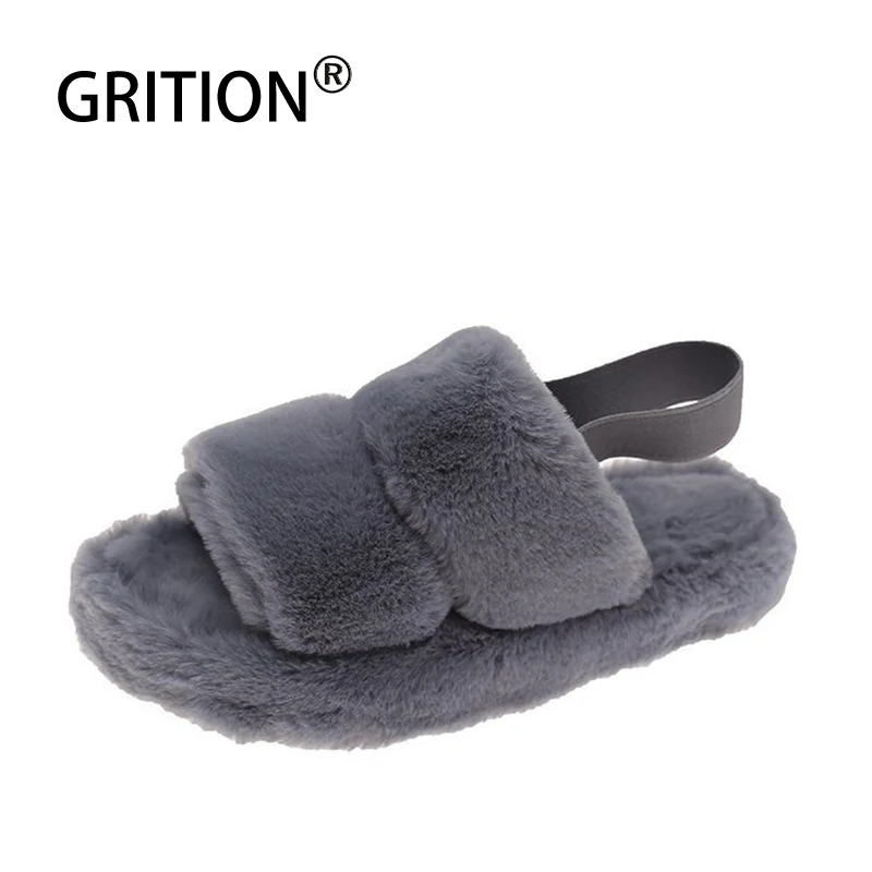 GRITION/женские сандалии Меховые тапочки Милые Плюшевые Пушистые Повседневная