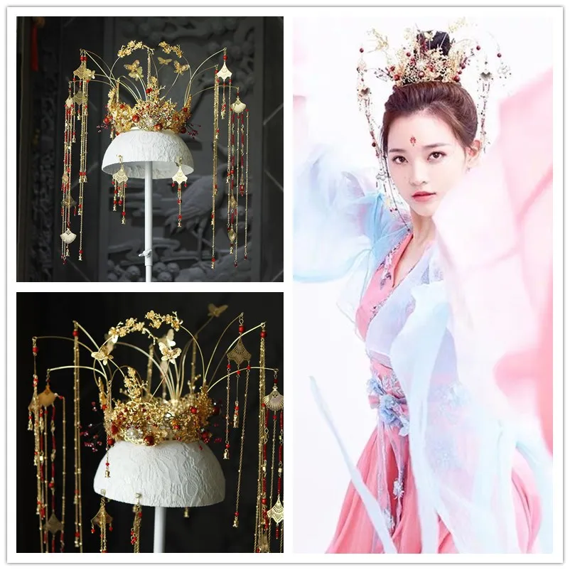 

golden empress hair decoration princess hair crown accessories studio photography supplies model stage show bride favors