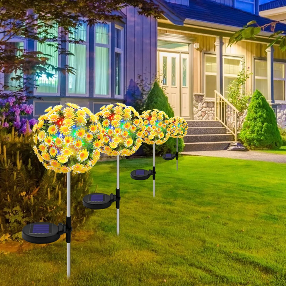 

2pcs LED Solar Light Simulation Chrysanthemum Lawn Stake Lamp Garden Decoration Outdoor Solar Flicker Landscape Yard Light