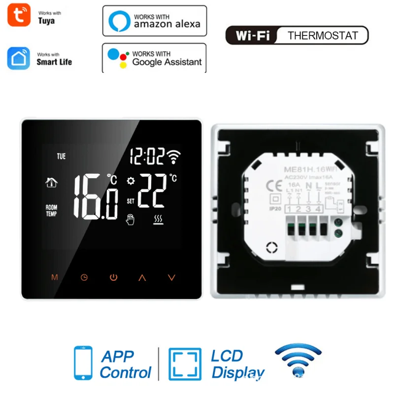 

3/16A Tuya WiFi Smart Thermostat Electric Floor Heating Water/Gas Boiler Temperature APP Remote Controller For Google Home Alexa