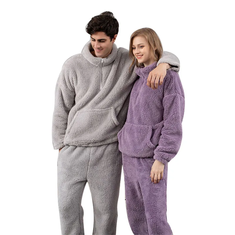 

Autumn Winter New Thicken Pajamas For Couples Plus Velvet Home Men's Clothing Casual Loose Homewear Female Sleepwear 2 Piece Set