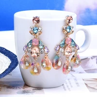 new rainbow color bohemian gold pendant earrings acrylic crystal fashion luxury party jewelry for women girls
