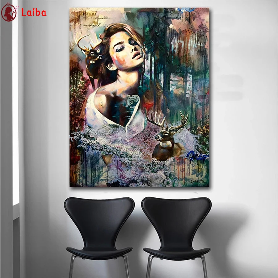 

diy Diamond Painting Abstract watercolor art, woman, animal Diamond Embroidery Full square round drilling 5d Diamond Mosaic