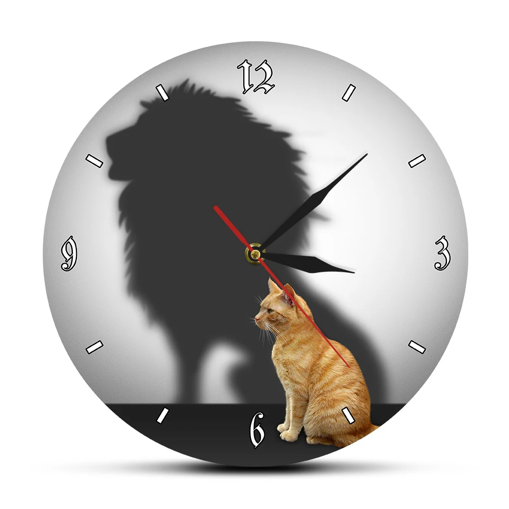 Кот со львом отражение теней вдохновляющие акриловые настенные часы Кот со львом тенью абстрактный принт настенные часы Wandklok