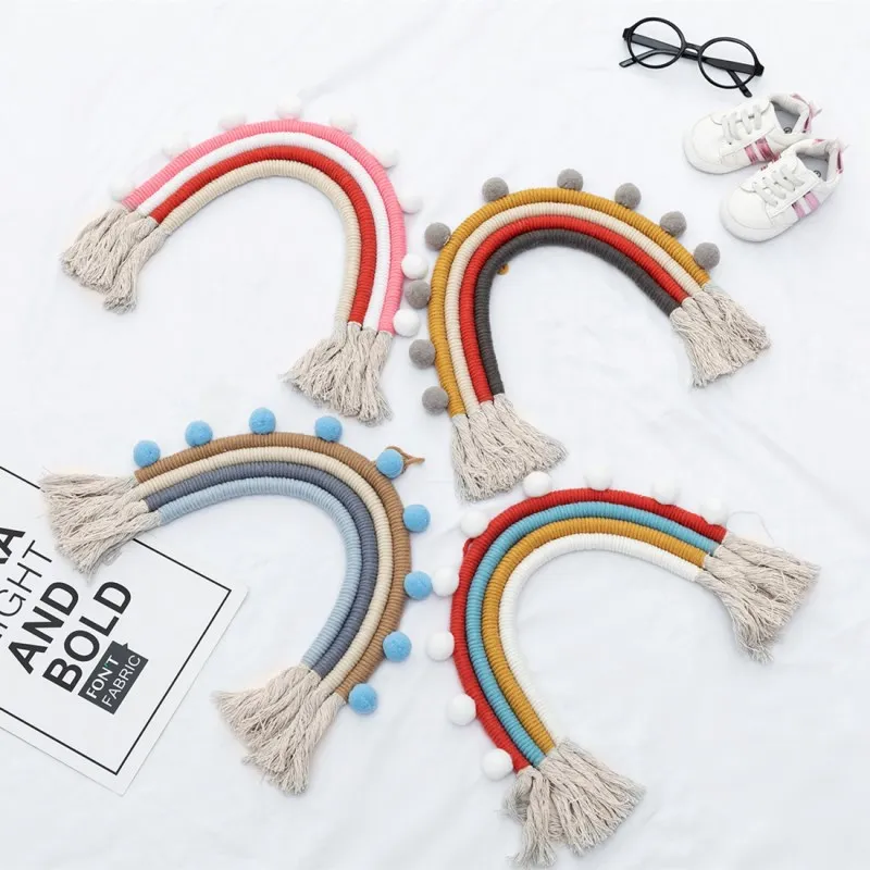 

INS Nordic Weaving Colorful Rainbow Tapestry Ornament Handmade Woven Tassel Decoration Home Wall Hanging Wind Chimes Photo Props