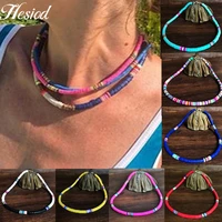 boho 6mm 10 colors polymer clay necklace soft pottery choker necklace colorful surfer beads collar handmade femme jewelry gifts