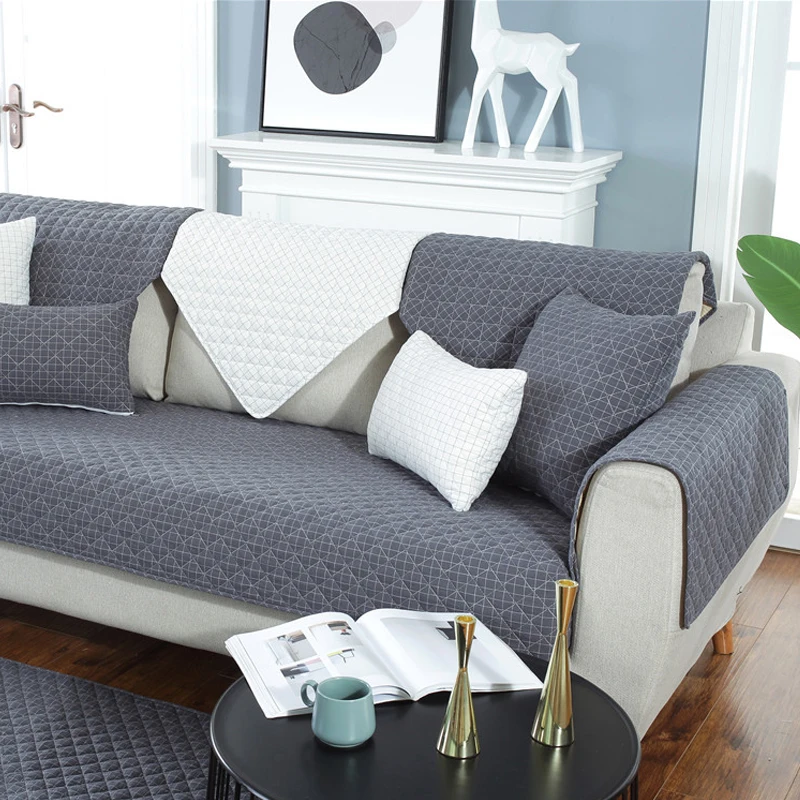 Чехол для дивана в гостиную однотонный серый хлопковый чехол углового