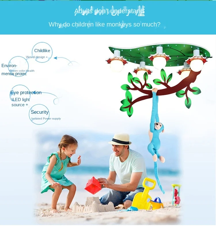 Мультяшный креативный потолочный светильник в виде обезьяны для детской комнаты