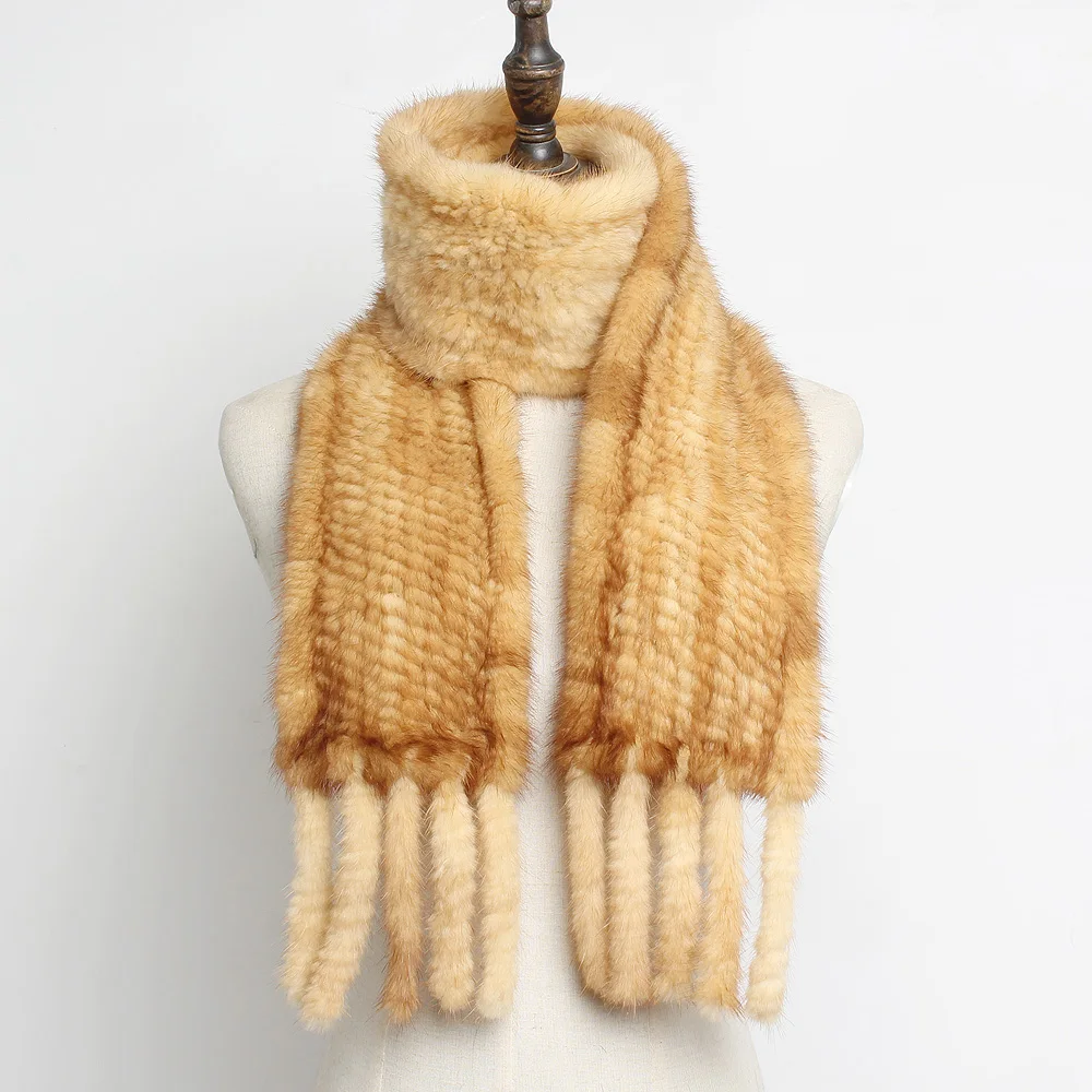 Женский шарф из 100% натурального меха норки длинный натуральный мех ручная вязка |