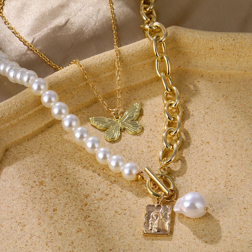 Женское винтажное ожерелье с жемчужной подвеской-бабочкой | Украшения и