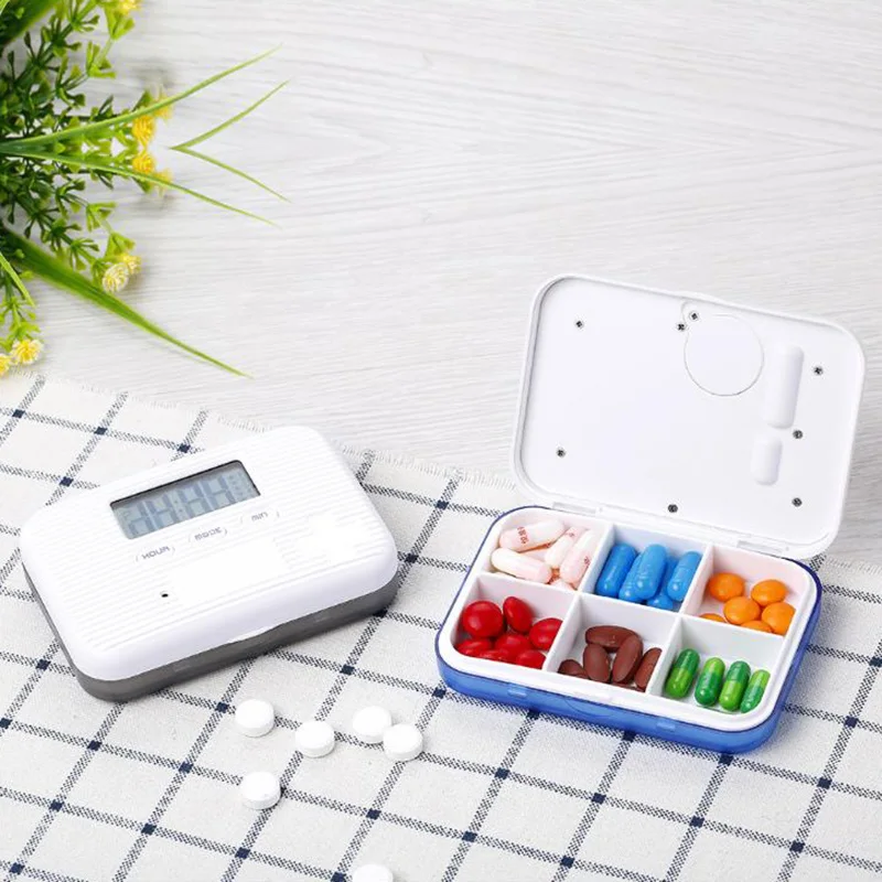 6 ячеек Интеллектуальный пластиковый ящик для хранения электронный таймер