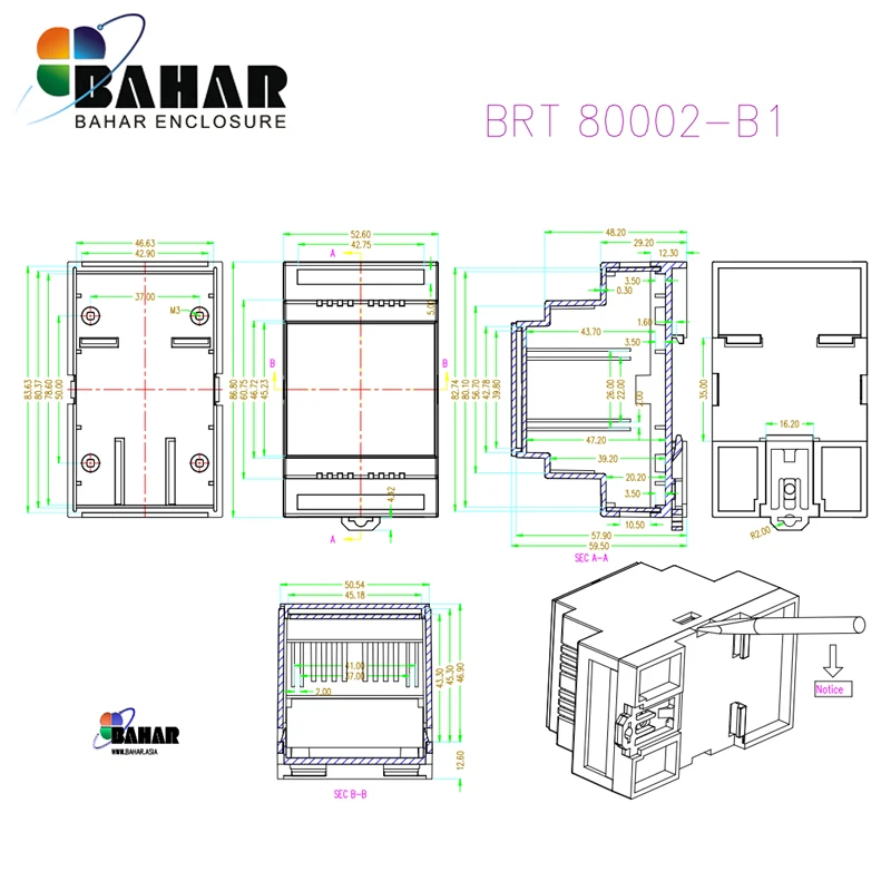 BAHAR 1 шт. промышленный din-рейку пластиковый корпус abs электронный проект Чехлы diy din-рейку распределительная коробка для проводов BRT80002