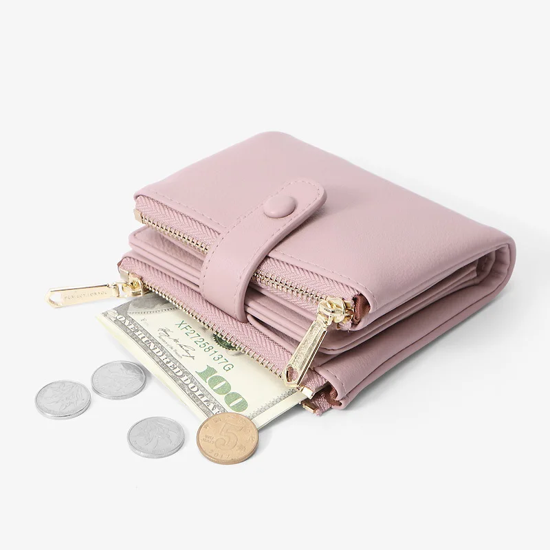 2022 New Double Zipper Pocket Ladies Wallet Pu Leather Large-Capacity Coin Purse, Female Card Bag Hand Bag
