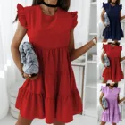 Женское летнее однотонное платье, с круглым вырезом и коротким рукавом