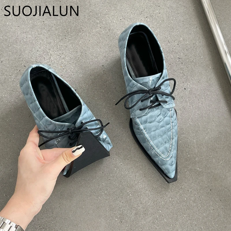 SUOJIALUN 2022 New Brand Women Pumps Fashion Low Round Heel Ladies Slingback Pointed Toe Slip On Oxford Shoes Casual Office Shoe images - 6