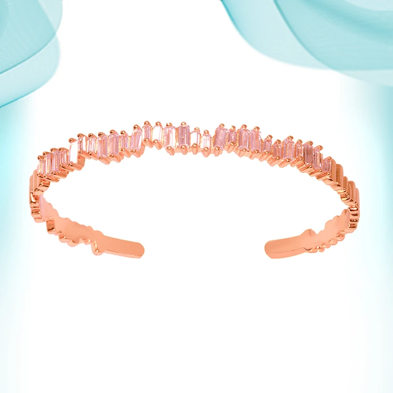 

Rectangle Diamond Irregularly Arranged C-Shaped Cuff Bracelet Trendy Luxury Bangles With Stone Gifts For Girls Hand Jewelry