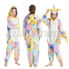 Пижама в виде единорога для мальчиков и девочек, Пижама-комбинезон в виде панды, зимняя Пижама-кигуруми, Фланелевая пижама с капюшоном, домашняя одежда для 10, 12, 14, 16 лет