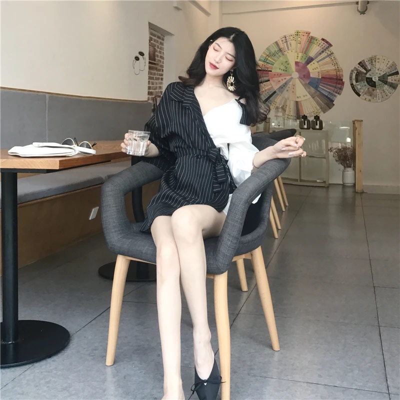 Летний дизайн черно-белый контрастный цвет женская OL рубашка блузка полосатый