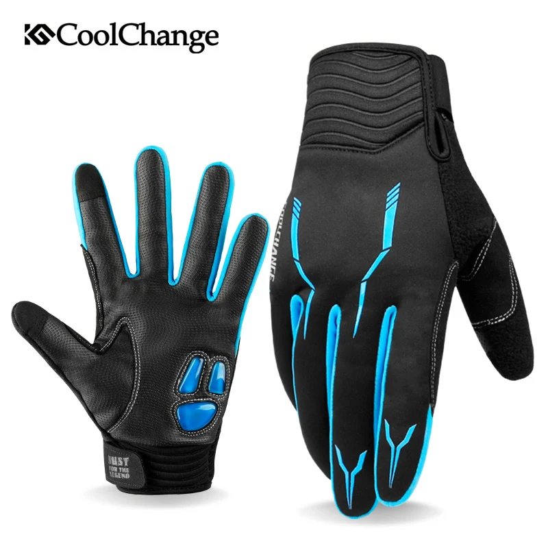 

CoolChange Outdoor Sport MTB Bike Glove Winter Thermal Windproof Cycling Gloves Full Finger GEL Bicycle Gloves For Men Woman
