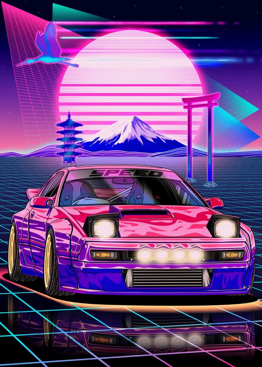 Неоновый постер в стиле Токио для уличных гонок Nissan GTR Synthwave 80-х годов украшение на