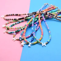 new boho 26 letter shell pendant choker necklace colourful polymer clay beads necklace for women choker necklaces femme jewelry
