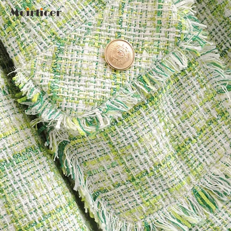 Женский твидовый блейзер с длинным рукавом зеленая клетчатая куртка V-образным