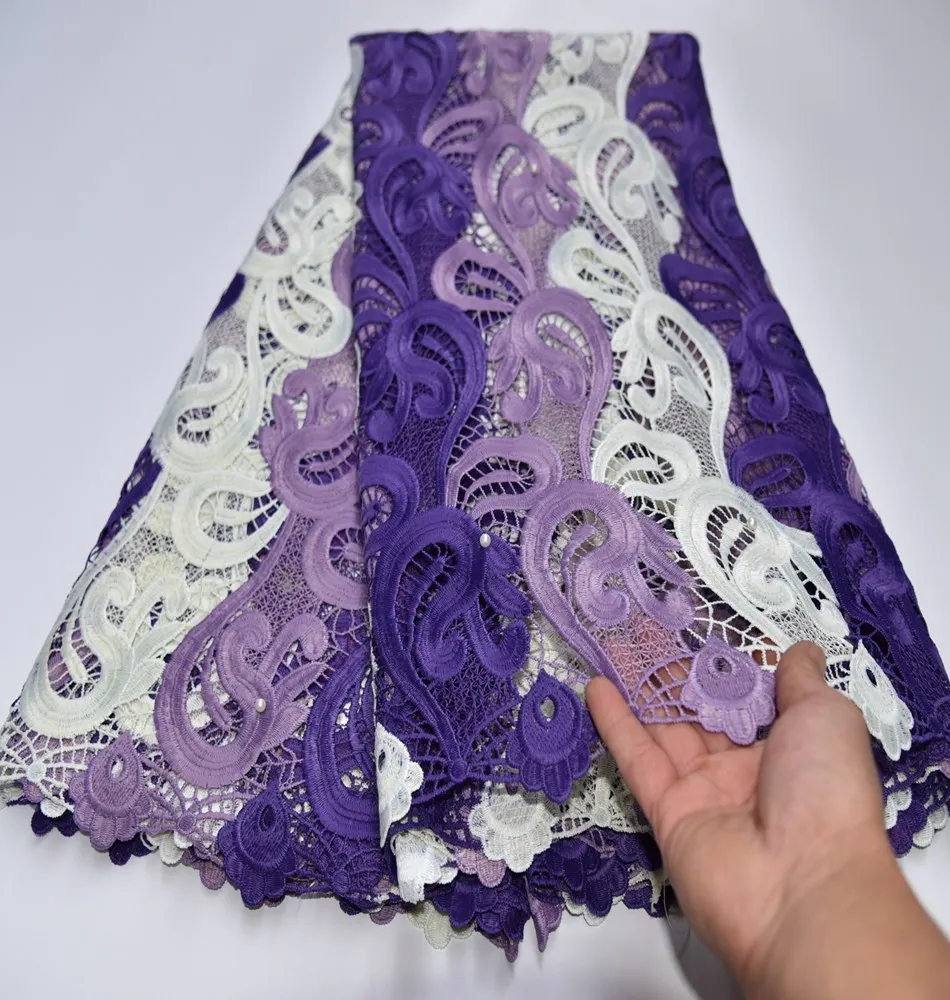 Фабричная цена гипюровое кружево с бусинами Африканское нигерийское