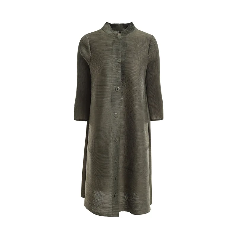 Женский плиссированный Тренч Miyake летнее однобортное однотонное длинное пальто в