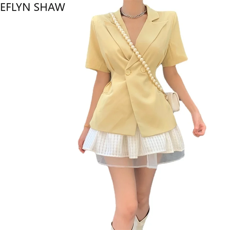 

Fashion Women Sets Summer Short-sleeved Jacket + Short Puffy Skirt Two Piece Sets Chic Blazer + Skirt 2 Pieces OL Style Outfits