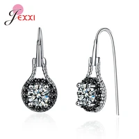 simple fashion 925 sterling silver white black aaa cubic zircon hook earrings jewelry birthday party gifts for women girl