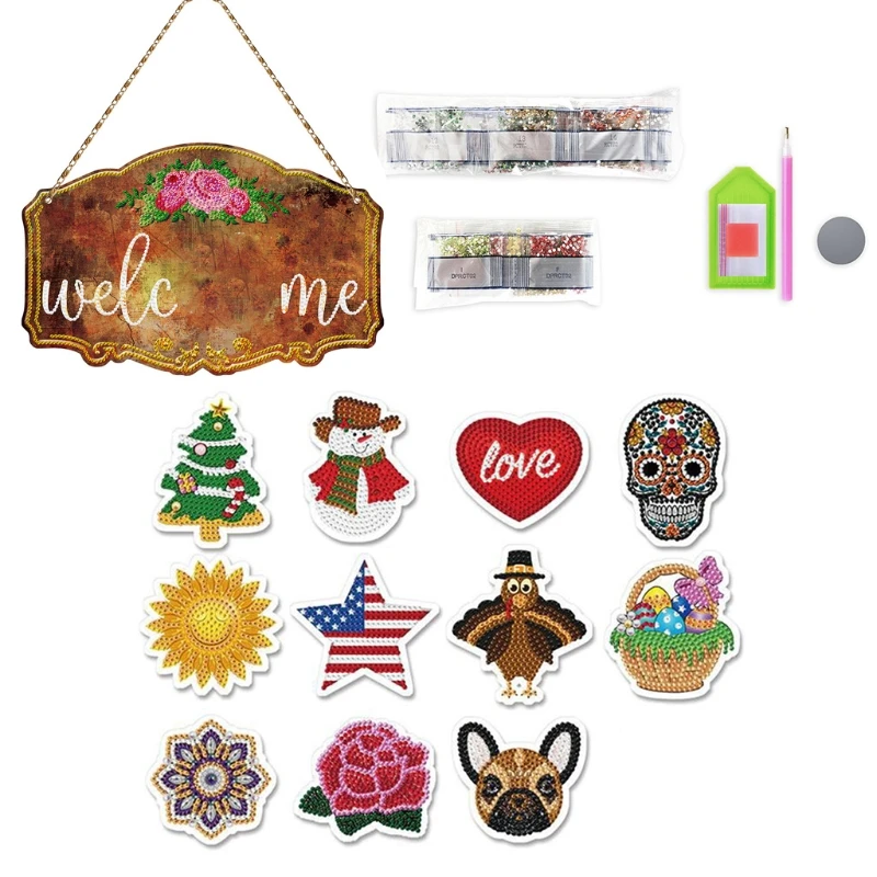 

Rose Floral Letters Sign 5D Special Diamond Painting Hanging Tag with Sticker